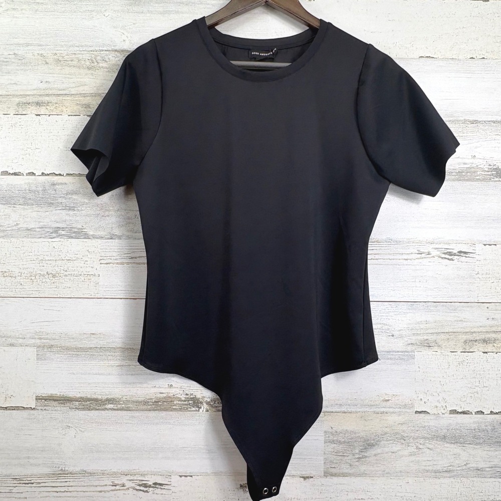 Good American Black Short Sleeve Crew Neck Bodysuit Snap Gusset Size 2XL Thong
